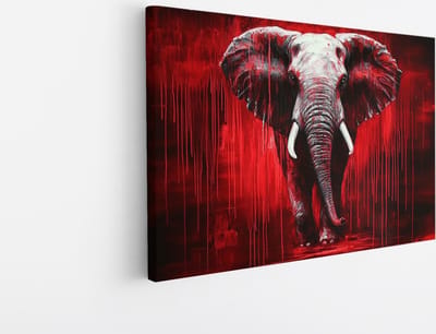 Saammp Canvas Schilderij - Abstracte Olifant - Rood - Afrika - Dieren - 45x30 - Foto op canvas - Wanddecoratie - muurdecoratie Woonkamer - Slaapkamer decoratie - Canvas Print