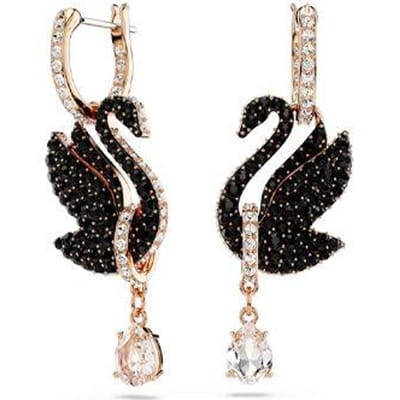 Swarovski Zwaan Vormig Zirkonia Imitatie Kristal Rosé Goudkleur Oorbellen Dames oorbellen Zwart 5678047 Shopping Bag black