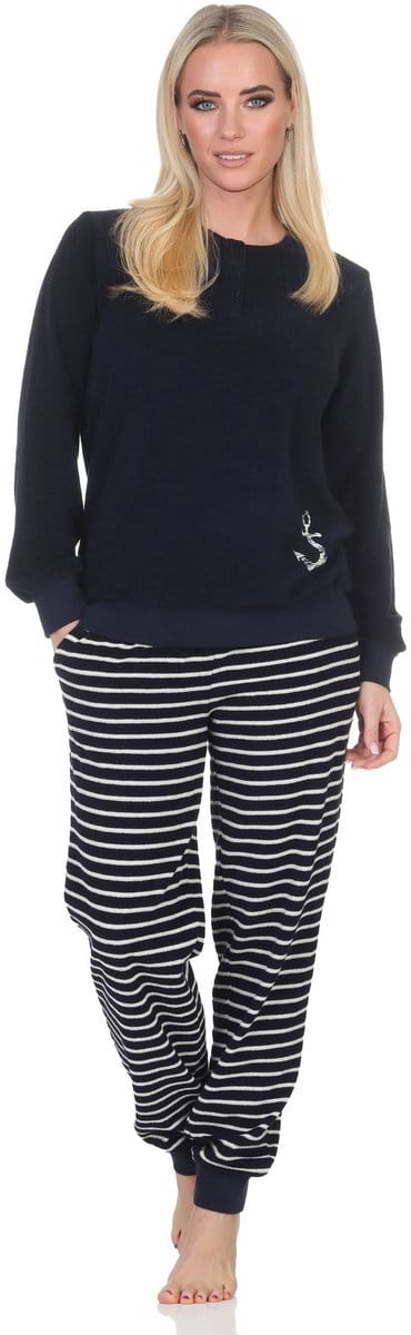 Normann badstof pyjama voor dames met maritieme look en ankermotief - ook in grote maten
