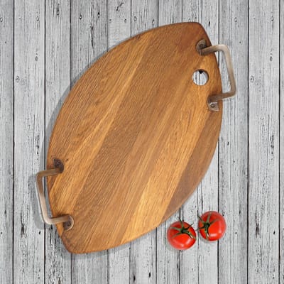 Rico & Plato Nederland Eikenhouten Dienblad - Rond - Houten - Vintage - Rustiek - Bruin - 50cm x 30cm