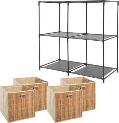 5Five Kastmandjes/opberg manden - lichtbruin - 4x van 29 Liter - Metalen rekje is 68 x 70 cm
