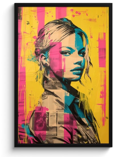 Poster in lijst - Fotolijst 60x90 cm - Posters - Vrouw - Verfstrepen - Gekleurd - Posterlijst zwart - Decoratie - Wanddecoratie woonkamer - Muurdecoratie slaapkamer
