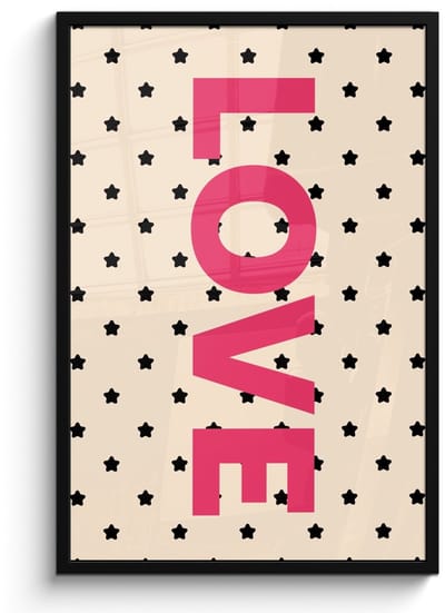Poster in lijst - Fotolijst 60x90 cm - Posters - Love - Stippen - Roze - Posterlijst zwart - Decoratie - Wanddecoratie woonkamer - Muurdecoratie slaapkamer