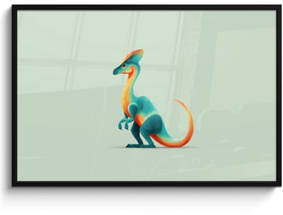 Poster in lijst - Fotolijst 120x80 cm - Posters - Staart - Dino - Minimalistisch - Blauw - Posterlijst zwart - Decoratie - Wanddecoratie woonkamer - Muurdecoratie slaapkamer
