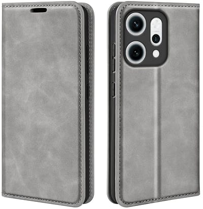 MobyDefend Hoesje - Geschikt voor Oppo Reno14 - Luxe Wallet Bookcase (Magnetische Sluiting) - Grijs