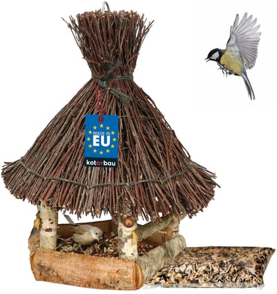 KOTARBAU® Vogelvoederhuisje Om Op Te Hangen, Hout En Wilg, 37.5x29x26 cm, Natuurlijk Bruin, Inclusief 0.5 kg Vogelvoer, Tuindecoratie Voor Buiten, Hangend Vogelvoederhuisje