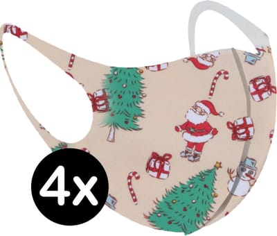Mondkapje Wasbaar Kerst Mondmasker Mondkapjes Niet Medisch Creme - 4x