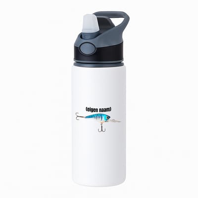 Hacebo® - visser haak met aas met eigen naam waterfles met rietje zwart - Vissen - liefhebber van vissen - iemand die houdt van vissen - verjaardag - cadeau - kado - geschenk - water fles - 650ML