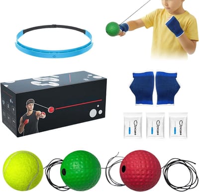 Boksbal Hoofdband - Reflexbal Fitness - Verbeteren Reflexen - Verstelbare Hoofdband - 6 cm Bal - Groen Netwerk