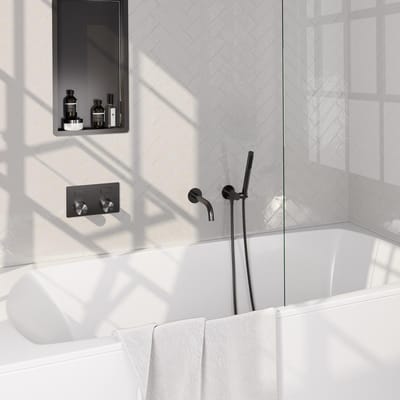 Brauer Gunmetal Carving Thermostatische Inbouw Badkraan Drukknoppen - Uitloop - Staaf - Doucheslang - Wandaansluitbocht - Handdouche - Gunmetal Geborsteld Pvd