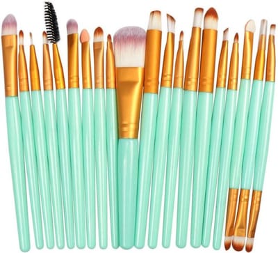 Scoby - Diamond Make-Up Kwastenset - Foundation en Oogschaduw Brushes - Beauty Penseel - 20 Stuks - Turquoise/Goud