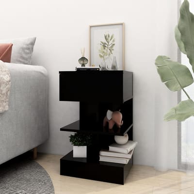 vidaXL - Nachtkastje - 40x35x65 - cm - bewerkt - hout - zwart