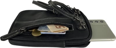 Telefoontasje - Zwart - Buffelleer - Geld - Smartphone - Pasjes - Crossbody Tas Dames - Verstelbare Schouderband