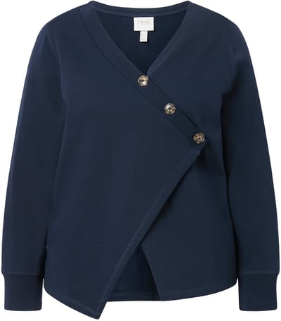 Ulla Popken - Dames - Sweatvest V-hals lange mouwen biologisch katoen - Marine - Maat 54+
