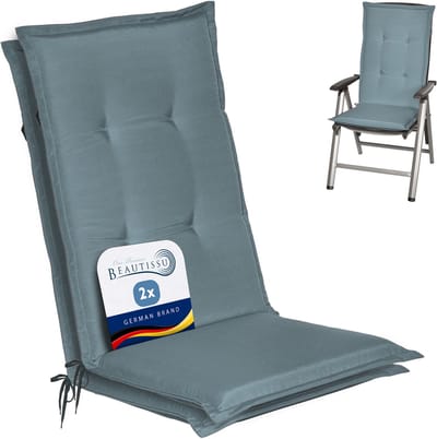 Beautissu Loft HL Stoelkussen Set 2x Hoge Rugleuning 120x50 cm Duifblauw – Tuinstoelkussen UV-bestendig