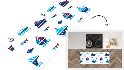 Keukenloper - Loper keuken - Boot - Blauw - Rood - Jongen - Patroon - 120x50 cm - Keukenloper vinyl