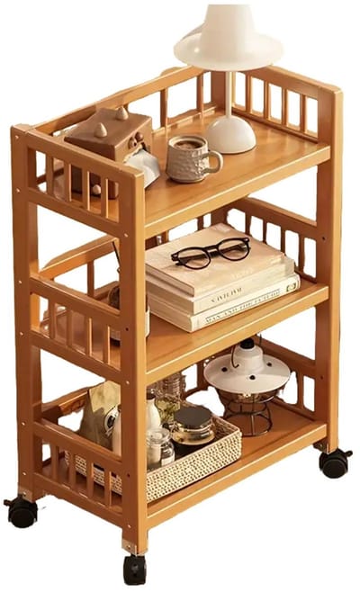Home & Beyond® Bamboe Opbergwagen op Wielen met 3 Lagen - Smalle Keuken- en Badkamertrolley - Naturel Bamboe - 82 x 50 x 30 cm
