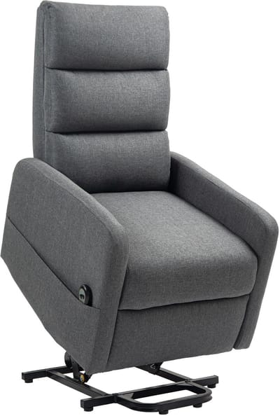 HOMCOM TV-relaxfauteuil met elektrisch hefsysteem, relaxfauteuil met pocketveren, voetenbank, tv-relaxfauteuil met zijvak, afstandsbediening en linnenlook, donkergrijs