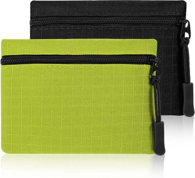 Mini Coin Wallet en Credit Card Houder - Compacte Zipper Case, Slimme Business Organizer in Zwart en Groen