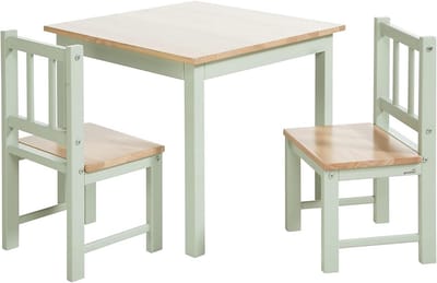 Houten Kinderstoel en Tafel Set - Kindermeubelset met 2 Stoelen Grijs