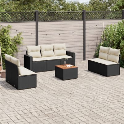 vidaXL - 8-delige - Loungeset - met - kussens - poly - rattan - zwart