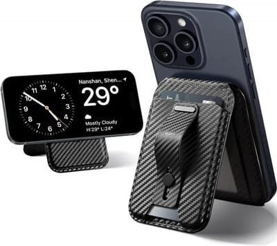 ESR Grip Wallet Stand | Magnetische Kaarthouder | Compatibel met MagSafe en HaloLock | Pasjeshouder voor 5 Pasjes | Portemonnee | Standaard | Vingerlus | Carbon Fiber