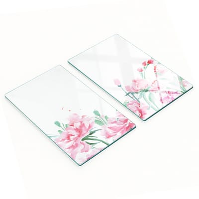 Decoratieve glazen snijplanken voor in de keuken met pioenrozenmotief, 2x30x52 cm