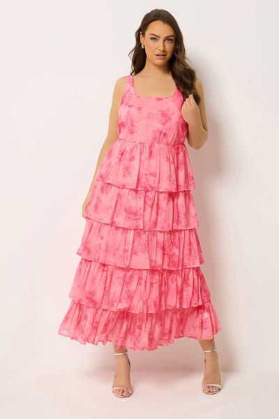 Yours Roze Jurk Met Bloemenprint En Ruche Size 42