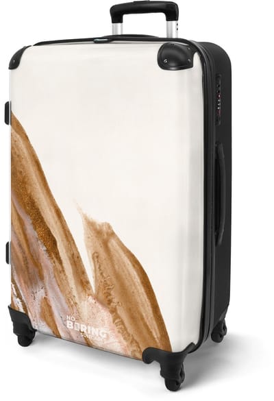 NoBoringSuitcases.com® - Koffer groot - Rolkoffer lichtgewicht - Abstracte kunst beige en goud - Reiskoffer met 4 wielen - Grote trolley XL - 20 kg bagage - Valiezen middelgroot - Hardcase bagagekoffer - Suitcase large