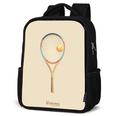NoBoringSuitcases.com® - Rugzak zwart - Schooltas jongen & meisje - Een tennisracket in beige tinten - Rugtas voor school - Boekentas kind - Schoolrugzak - Kinderrugzak