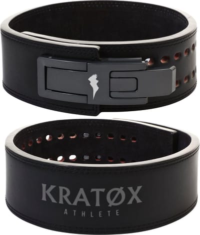 KRATØX Dubbel Level Leren Lifting Belt - Halterriem - Powerlift Riem - Leer Gewichthefriem - Lever Belt - Powerlifting - Deadlift - Zwart - Steel Buckle - Maat S