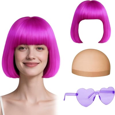 Kleurrijke Cosplay Perücke en Zonnebril Set voor Feestjes, Halloween Kostuums en Neon Decoraties
