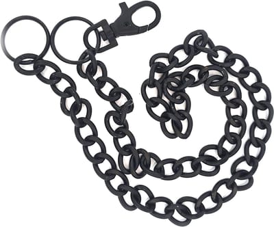 Broekketting van zwart metaal met karbijnhaak clip en ring 80 cm