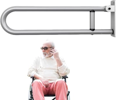 Veiligheidsbeugel Badkamer - Toiletsteun Leuning - Ondersteuning Thuis - Opklapbaar Ontwerp - 56.4 x 28.4 cm - Zilver