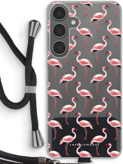 Case Company® - Hoesje met koord geschikt voor Samsung Galaxy S24 Plus hoesje met Koord - Flamingo - Telefoonhoesje met Zwart Koord - Bescherming aan alle Kanten en Over de Schermrand