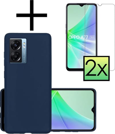 Hoesje - Met 2x Screenprotector - Geschikt voor OPPO A77 - Sterk & Shockproof - Back Cover - Siliconen Case - Telefoon Hoes - Donkerblauw
