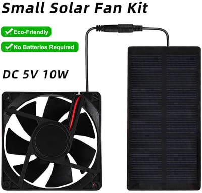 fan-Kleine, op zonne-energie werkende campingventilator voor buiten met paneelset, 3000 toeren per minuut, IP65 waterdicht - geschikt voor diverse toepassingen zoals thuis, camper, kas en huisdieren.
