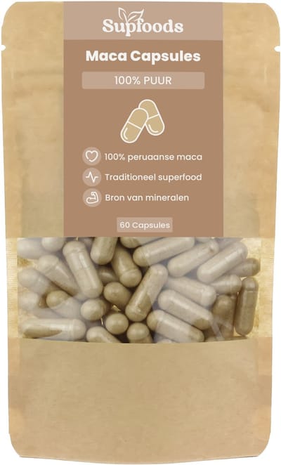 Maca Capsules 100% Puur - 60 Capsules - Maca wordt Traditioneel Gebruikt voor Energie en Vitaliteit - Rijke Bron van voedingsstoffen en mineralen - Ideaal voor Dagelijks Gebruik met 500mg per Maca Poeder Capsule