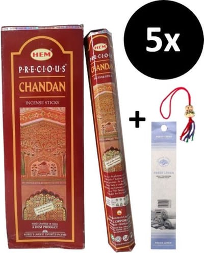 Wierook - Wierookstokjes - 5 Kokers - 100 Stokjes + 5 Mini Stokjes En 1 Gelukspoppetje - Geur Chandan