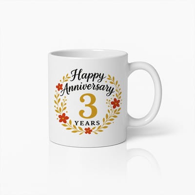 Gelukkige 3de Verjaardag Mok 330ml – Elegante Bloemencadeau voor 3 Jaar Jubileumviering