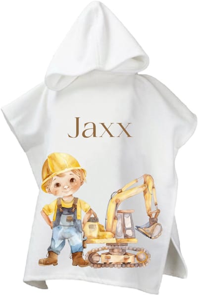 Gepersonaliseerde Poncho voor jongen - Bouw jongen blond met naam - Perfect voor Zwembad en Strand