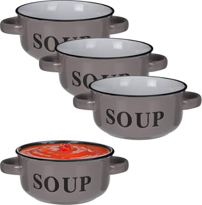 Excellent Houseware Soepkommen/serveer schaaltjes - 4x - porselein - D13 x H7 cm - antraciet