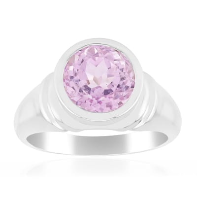 Cavill - Elegante Damesring 925 Sterling Zilver Palladiumcoating - Roze Kunziet Edelsteen 2,34 ct Rond Geslepen - Hoogwaardige Zilveren Ring
