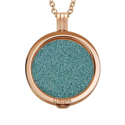 Quiges - Munthouder met Ketting en Munt 33mm Glitters Lichtblauw - RVS Rosegoudkleurig - ERHS232