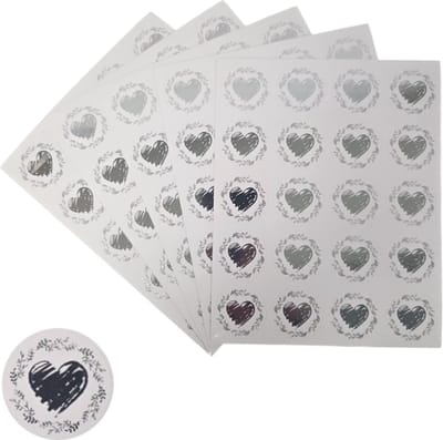 200x Transparante Stickers Op Vel - 32mm - Hart Krans Zilver - Serie 3 - Sluitsticker - Sluitzegel - Cadeau Sticker - Hartje Zilver - 200 Stuks
