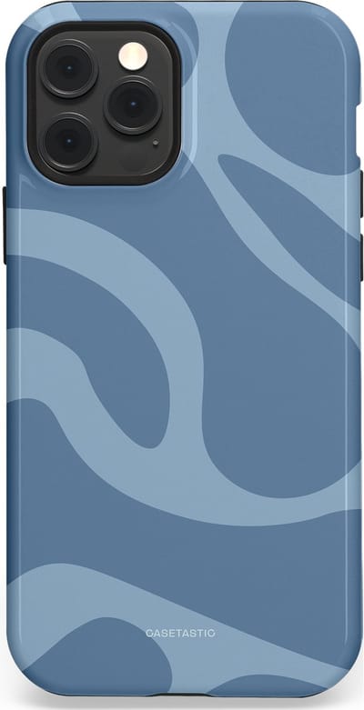 Casetastic hoesje geschikt voor Apple iPhone 12 / Apple iPhone 12 Pro - MagSafe - Dubbellaagse bescherming - Blauwe Water Golven - Fashion Case - Grijs Lichtblauw