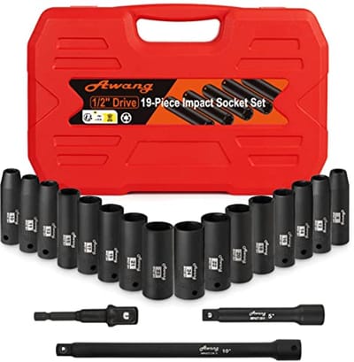 Kraft-slagmoersleutelset 1/2 inch met verlengstang en adapter – 19-delige set voor hoge precisie en duurzaamheid