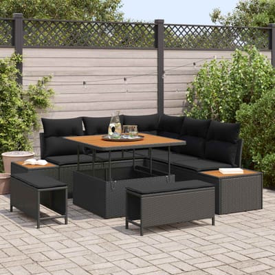 vidaXL - Tuinbank - Set - 8 - st - 7-Aantal - zitplaatsen - Zwart - Poly - rattan