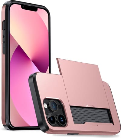 Hoesje Geschikt voor iPhone 14 Pro Max Hoesje Case Pashouder Hard Cover - Hoes Geschikt voor iPhone 14 Pro Max Hoesje Met Kaarthouder - Rosé goud