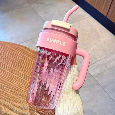 LUSQI 920ml Bouteille d'eau en plastique grande capacité Tasse de voiture tendance avec poignée et paille Deux façons de boire 901-1000ml